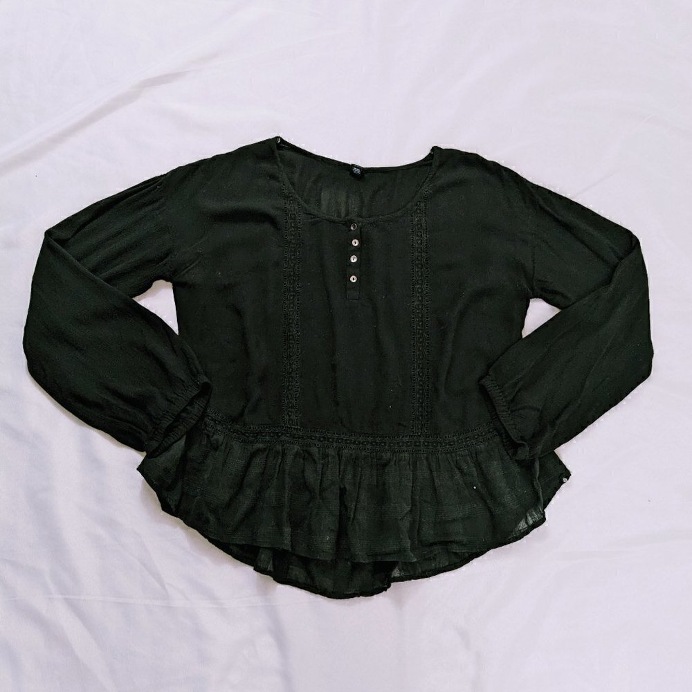 Volcom Black Peasant Blouse Top Long Sleeve Lace Size S